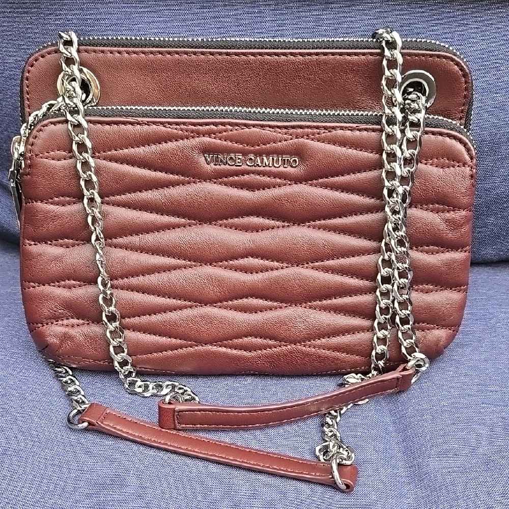 Vince Camuto Quilted Burgundy Crossbody Bag, EUC